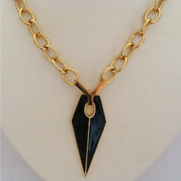 Rebecca Minkoff Jewelry - Rebecca Minkoff Gold-Tone And Black Enamel Blade Necklace